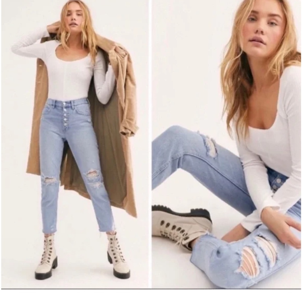 Free People Blossom Rigid Skinny Distressed Jeans Sz 31